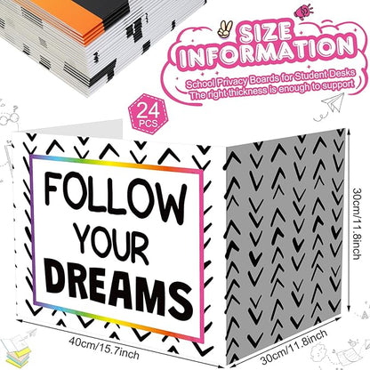 Honoson 24 Pcs Bulk Inspirational Privacy Folders for Students Cardboard Test Privacy Boards Motivational Words Desk Dividers Shield for Classroom School Study Supplies, 6 Styles(Polka Dot)