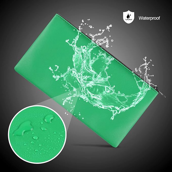 4Pack Money Bag 11 X 6 ", Safe Durable Money Bags with Zipper for Cash Waterproof, Coin Money Pouch PU Leather Bank Bag, Bank Bags with Zipper for Checks Makeup Bills Receipts Tool Storage Bag (Green)