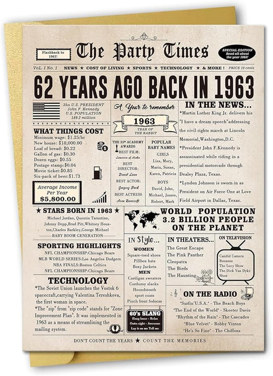 Ziwenhu Vintage 62nd Birthday Card Gifts for Women Men,Funny 62 Year Old Birthday Party Decorations for Grandma or Grandpa,Big 62nd Birthday Cards for Dad Mom