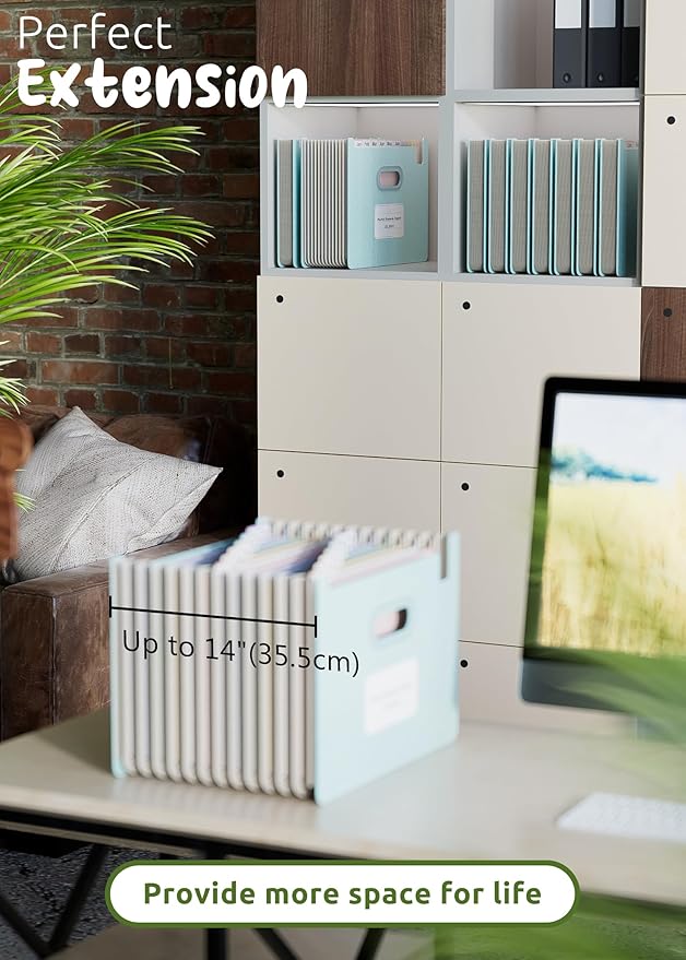 Accordion File Organizer, 12 Pockets Wheat Straw Expanding File Folders, Upright & Open Top, Monthly Bill Receipt Organizer, 100% BPA Free, Return to Nature, Healthy Living, Letter/A4 Size-Sky Blue