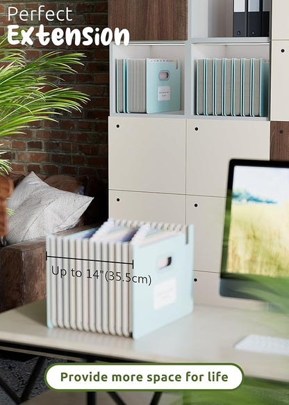 Accordion File Organizer, 12 Pockets Wheat Straw Expanding File Folders, Upright & Open Top, Monthly Bill Receipt Organizer, 100% BPA Free, Return to Nature, Healthy Living, Letter/A4 Size-Sky Blue