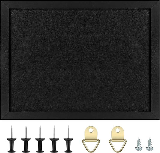 TORASO Cork Board Bulletin Board, Cork Boards for Walls with Pins, Eye Bolts, gaskets, Screws, Pin Board for Office, School and Home (All Black, 17“x23-1P)