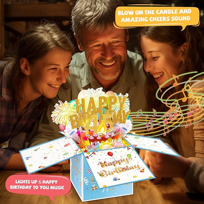 Tnvee 45TH Birthday Cards with Lights & Music & Candle, 3D Large Pop Up Happy Birthday Cards for Women Man Greeting Cards Decorations for 45 Years Old Mom Dad Wife Husband Friend