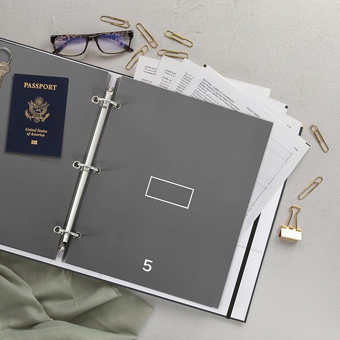 Aesthetic Document Organizer - Sturdy Linen 3-Ring Binder Safely Stores All Your Important Documents and Files in One Place - Easy to Use Expanding Storage Folder Incl. Envelopes, Pockets & Labels