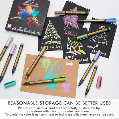 Metallic Marker Pens - 10 Colors Medium Point Metallic Markers for Rock Painting,Black Paper,Scrapbooking Crafts, Card Making,DIY Photo Album,Ceramic