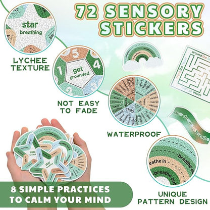 Libima 72 Pieces Anxiety Sensory Stickers Anxiety Textured Stickers Fidget Stickers Mindfulness Sticker School Counselor Supplies Adult Sensory Items Anxiety Relief, 9 Styles (Fresh Color)