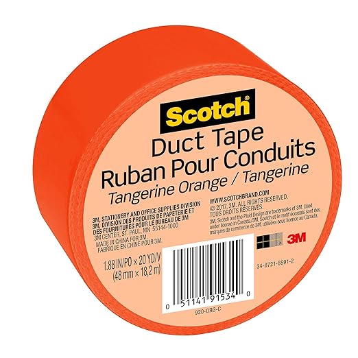 Scotch Duct Tape, 1.88 in x 20 yd, Tangerine Orange, 1 Roll (920-ORG-C)