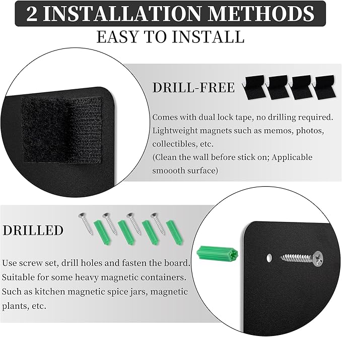 4 Pack Magnetic Board Black, 17" x 12" Metal Bulletin Board for Wall to Display Magnetic Notes, Stickers, Photos, Suits for Wall, Cabinet, with Dual Lock Tape and Screws for Easy Hanging