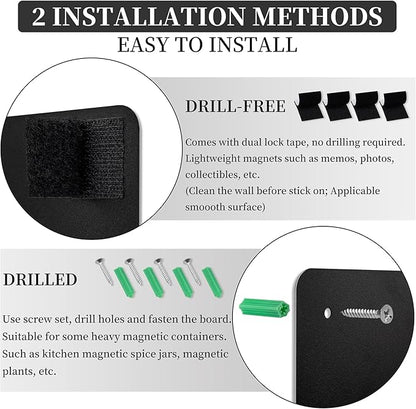 4 Pack Magnetic Board Black, 17" x 12" Metal Bulletin Board for Wall to Display Magnetic Notes, Stickers, Photos, Suits for Wall, Cabinet, with Dual Lock Tape and Screws for Easy Hanging