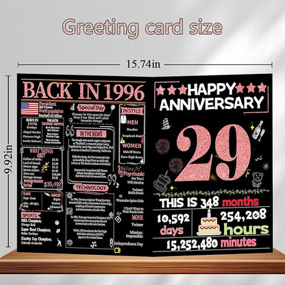 Joycard 29th Anniversary Card for Women, Wedding Card for Wife, Sweet Marriage Decorations Gifts for Couple, Perfect for Her on Anniversary Day, Back in 1996