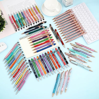 Snarky Funny Office Pens,12 Pcs Negative Sarcastic Hilarious Quotes Work Ballpoint Pens with Stylus Tip for Colleague Co-workers Gift Black Ink (Style 5, 12)