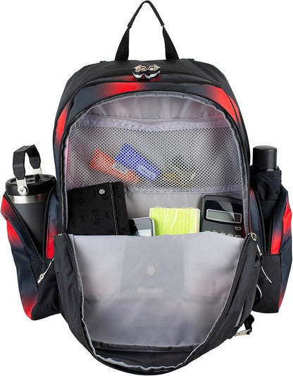 Eastsport Extra Large Backpack Expandable Oversized For Travel Hiking Work Camping Sports Outdoors With Drawstring Bag 18x13.5x9.5 Mochila De Viaje Red Ombre Black