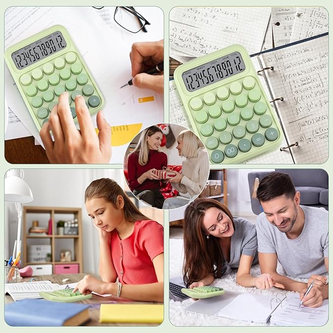 Mechanical Switch Calculator with Big Buttons, 12 Digits, Large LCD Display, Cute Pink Desktop Calculator, Aesthetic School Supplies for Office, School, Home & Business Use, Automatic Sleep (Green)