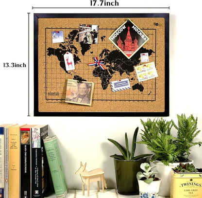 Black Cork Board Bulletin Board, 17.7"X 13.3" pin Boards for Walls, Oak Wood Finish Frame, Wall Mounted Cork Board for Office Home and School(Pins, Eye Bolts, gaskets, Screws)