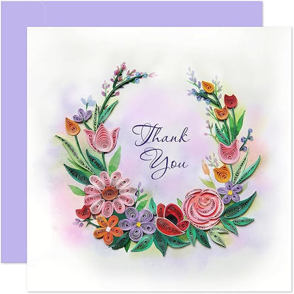 KingKraft Thank You Card, 3D Colorful Greeting Card, Gratitude Artful Floral Quilling Card for Mom, Sister, Friend, Teacher with Envelope Blank Inside
