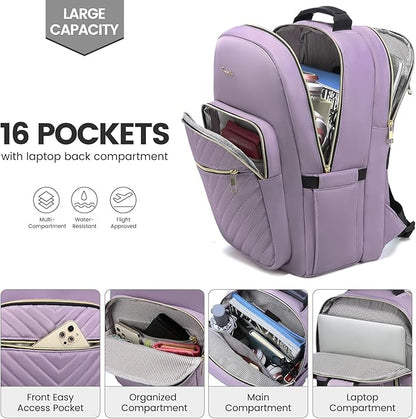 LOVEVOOK Laptop Backpack for Women 18.4 inch,Cute Womens Travel Backpack Purse,Professional Laptop Computer Bag,Waterproof Work Business College Teacher Bag Carry on Backpack with USB Port,Taro Purple