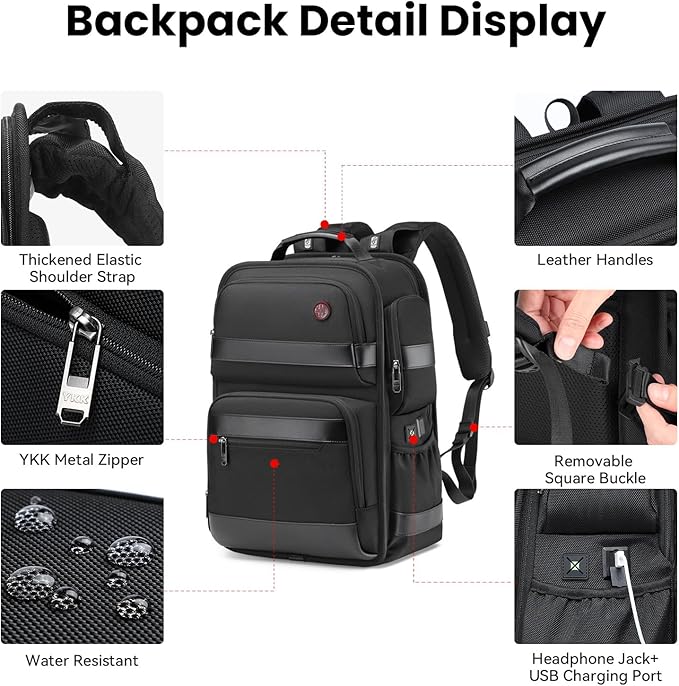 CROSSGEAR 16 Inch Business Laptop Backpack for Men, Carry on Backpack for Airplanes, Water Resistant Travel Backpack Laptop Bag Computer Backpack Casual Daypacks with USB Port for Travel