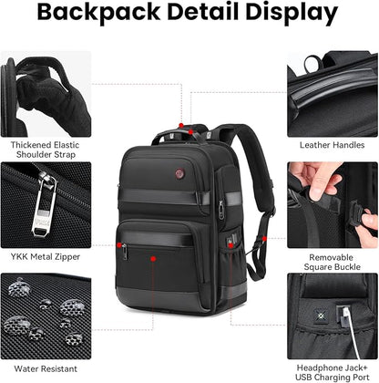 CROSSGEAR 16 Inch Business Laptop Backpack for Men, Carry on Backpack for Airplanes, Water Resistant Travel Backpack Laptop Bag Computer Backpack Casual Daypacks with USB Port for Travel