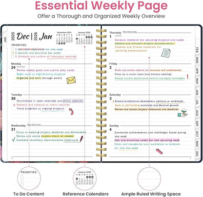 2026 Planner, Weekly and Monthly Planner for Women, January 2026 to December 2026, Pretty Hardcover 2026 Calendar Planner Book with Tabs, Inner Pocket, Spiral Bound, Perfect Office Home School Supplies - 8.5" x 11", Jellyfish