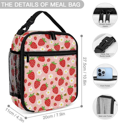 3PCS 17" Strawberry Backpack, Shoulders Backpack with Insulated Lunch Bag Durable Strawberry Laptop Bag Daypack with Multiple Pockets (Strawberry)