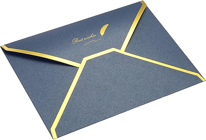 PATIKIL V Flap Envelopes, 10 Pack 7 x 5'' Luxury Style Gold Border Greeting Card Envelope for Invitations Weddings, Blue