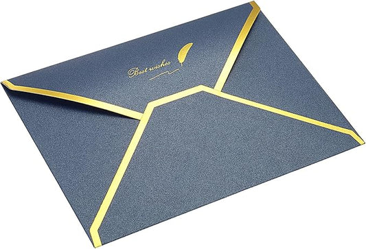 PATIKIL V Flap Envelopes, 10 Pack 7 x 5'' Luxury Style Gold Border Greeting Card Envelope for Invitations Weddings, Blue