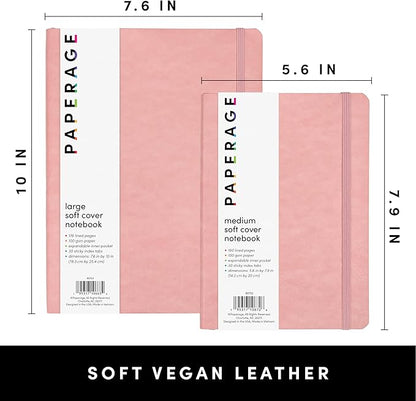 PAPERAGE Softcover Lined Journal Notebook (Blush), 176 Pages, Large B5 College Ruled Notebook, 7.6 inches x 10 inches - 100 GSM Thick Premium Paper, Soft Vegan Leather Journal for Home, Work & School