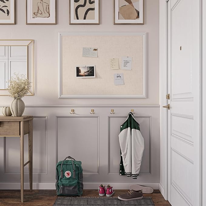 U Brands Farmhouse Linen Bulletin Board, 40"x30", White Wood Style Frame, Industrial Grade Pinning Surface