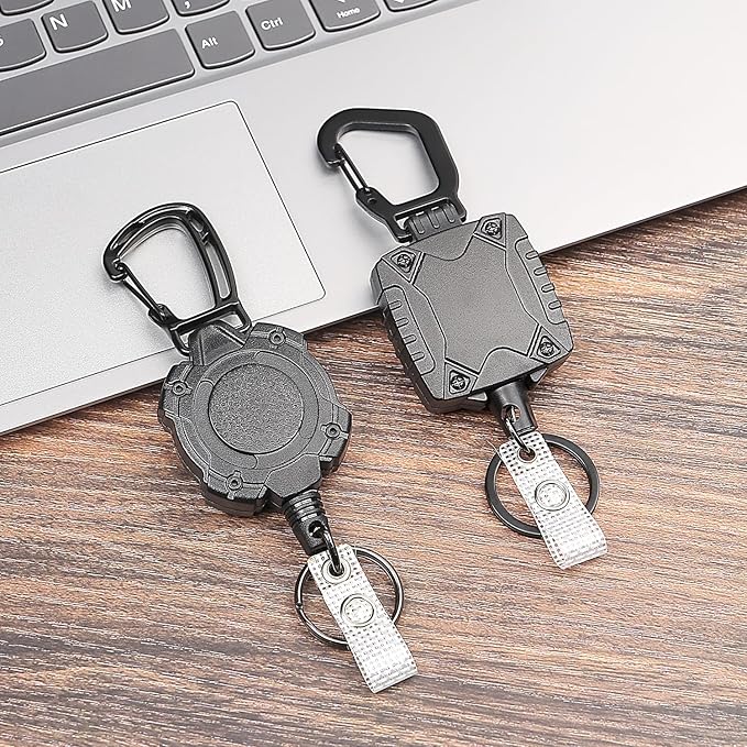 Badge Holder Retractable Clip Heavy Duty Badge Reel Retractable Keychain ID Badge Holder with Breakaway Lanyard ID Card Holder Cool Tactical Keychains