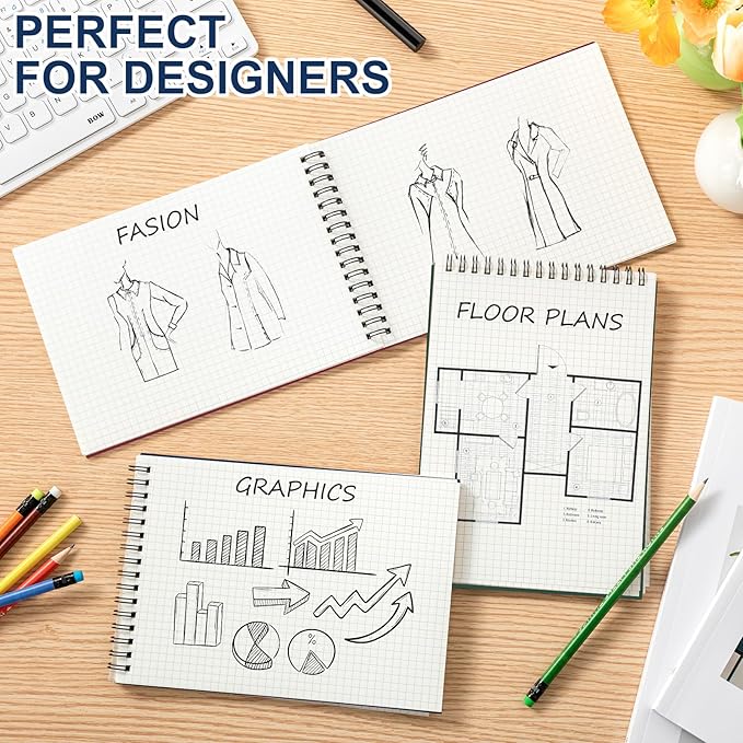 Graph Paper Spiral Notepad A5 Top Wirebound Notepad Grid Notebook Steno Pads Memo Notebook Grid Paper 140 Pages for Writing Sketching Drawing Office Supplies(Multicolor,8 Pack)