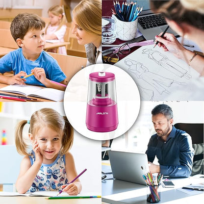JARLINK Electric Pencil Sharpener, Heavy-Duty Helical Blade to Fast Sharpen, Auto Stop for No.2/Colored Pencils(6-8mm), USB/Battery Operated in School Classroom/Office/Home (Purple)