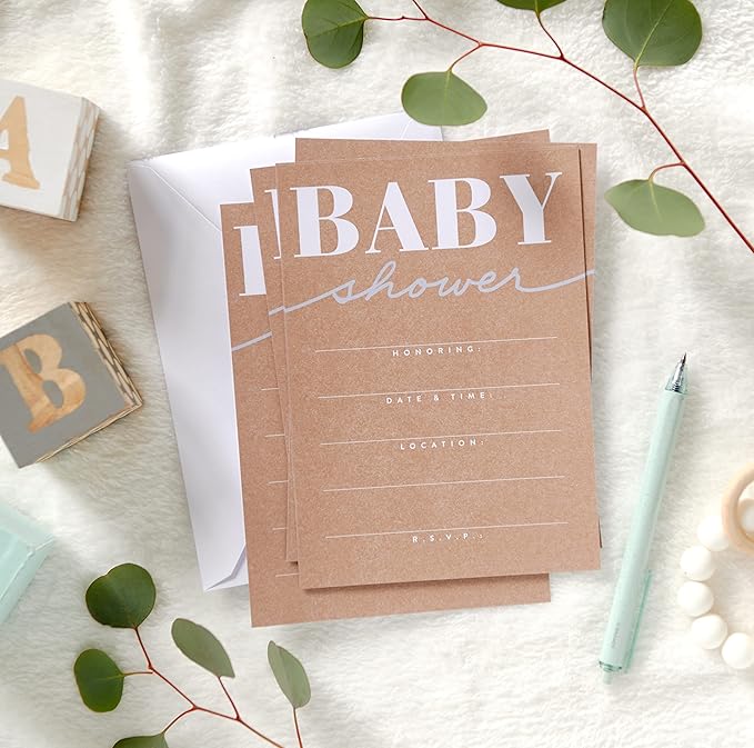 American Greetings Baby Shower Invitations with Envelopes, Kraft Style (25-Count)