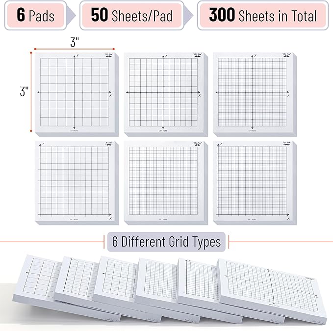 Mr. Pen- Graph Paper Sticky Notes, 6 Pads, 3x3 Inch, Graph Sticky Notes, Math Graph Paper, Graphing Sticky Notes, Grid Sticky Notes, Grid Notepad, Mini Graph Paper