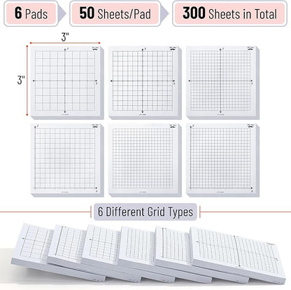 Mr. Pen- Graph Paper Sticky Notes, 6 Pads, 3x3 Inch, Graph Sticky Notes, Math Graph Paper, Graphing Sticky Notes, Grid Sticky Notes, Grid Notepad, Mini Graph Paper
