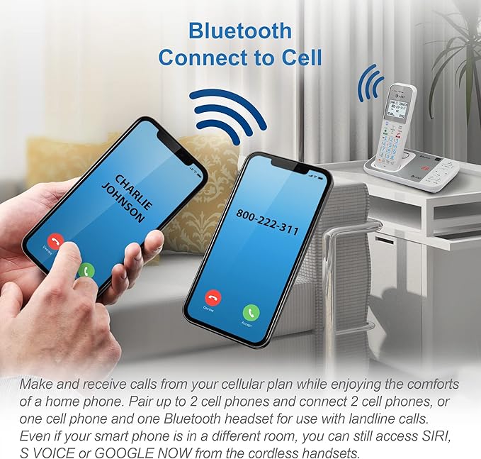 AT&T DAL75211 DECT 6.0 Cordless Home Phone with Smart Call Blocker, Bluetooth Connect to Cell, Digital Answering Machine, Full-Duplex Speakerphone, Expandable to 5 HS (White)