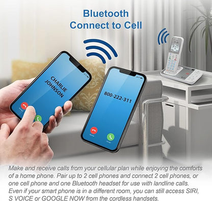 AT&T DAL75211 DECT 6.0 Cordless Home Phone with Smart Call Blocker, Bluetooth Connect to Cell, Digital Answering Machine, Full-Duplex Speakerphone, Expandable to 5 HS (White)