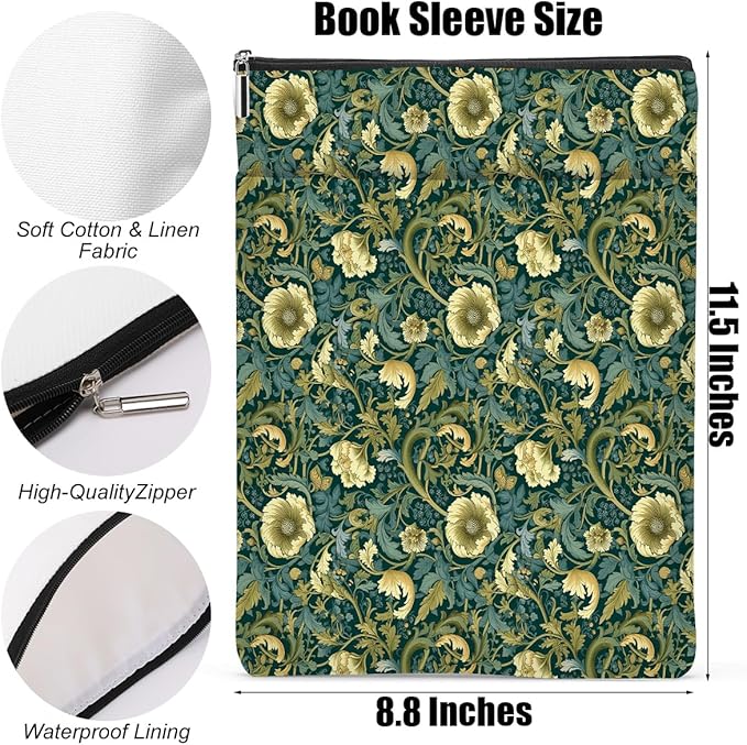 Botanical Book Sleeve, Classic Flower Book Covers for Paperbacks, Floral Book Pouch Book Protector, Book Lovers Gifts for Women Girls Mom, Book Accessories Book Club Gifts Christmas Birthday Gifts