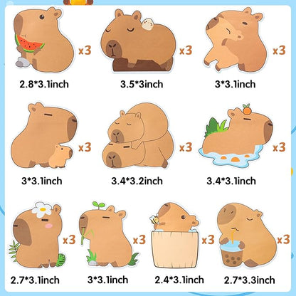 30 Pack Capybara Sticky Notes - Cute Cartoon Capybara Self Sticky Notepads Writing Memo Pads Animal Page Marker for Office School Student Birthday Party Favors Goodies Bag Fillers 600 Sheets