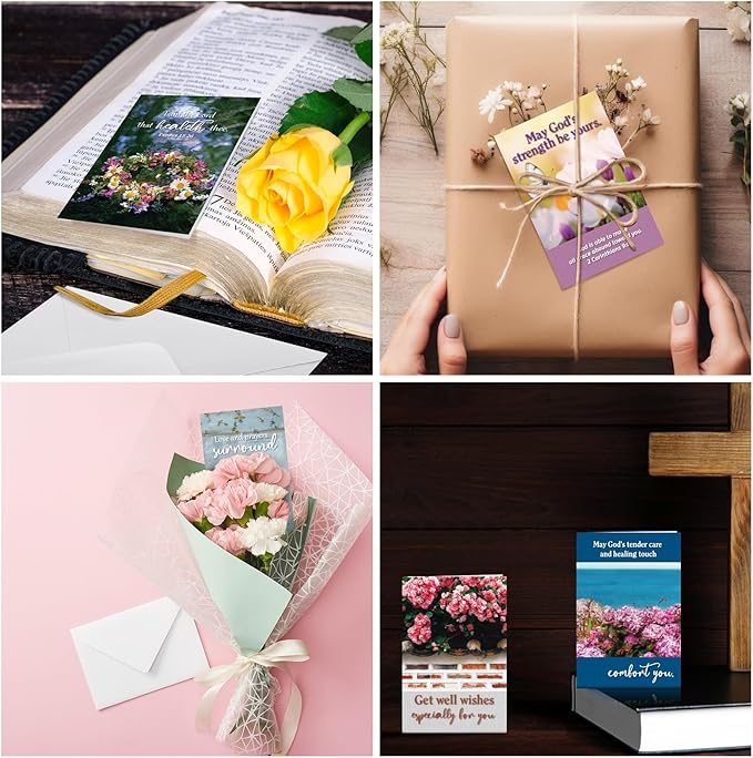 100 Pack Religious Get Well Soon Card Bulk Set with Envelopes Stickers 10 Floral Landscape Designs Assortment Christian Get Well Soon Greeting Cards with Scripture Inspirational Blessing 4 x 6