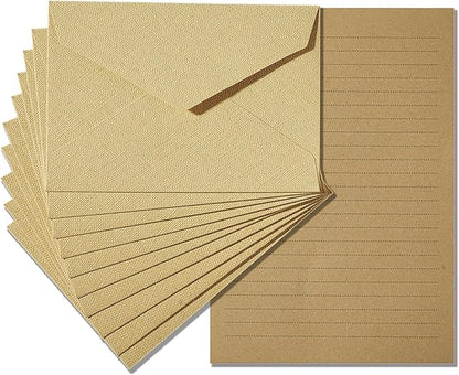 Tuhangcc Stationery Writing Paper and Envelopes Set with Jute Rope 4 X 6 for Writing Letter, (20 Best Paper with 10 Heavyweight envelopes),by Better Gift Office Products(Yellow)