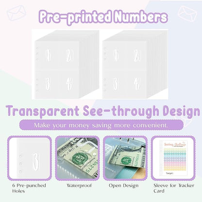 Axolotl 100 Envelopes Money Saving Challenge Binder, A5 Savings Budget Challenges Binders with Cash Envelopes, 100 Days Envelope Saving Binder Book, Budget Planner (Matt Purple)