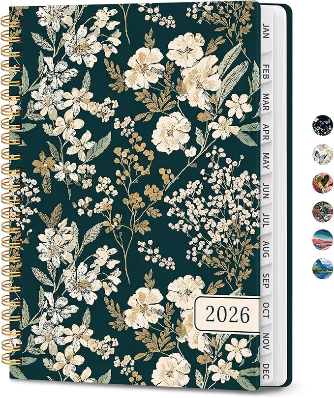 2026 Planner, Weekly and Monthly Planner for Women, January 2026 to December 2026, Pretty Hardcover 2026 Calendar Planner Book with Tabs, Inner Pocket, Spiral Bound, Perfect Office Home School Supplies - 6.3" x 8.5", Evergreen Elegance