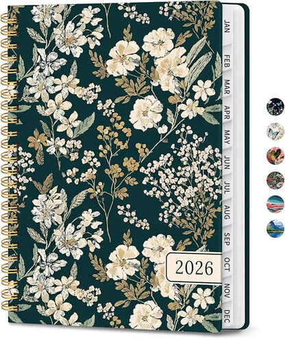 2026 Planner, Weekly and Monthly Planner for Women, January 2026 to December 2026, Pretty Hardcover 2026 Calendar Planner Book with Tabs, Inner Pocket, Spiral Bound, Perfect Office Home School Supplies - 6.3" x 8.5", Evergreen Elegance