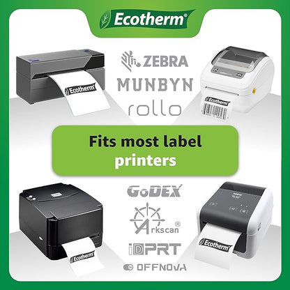 2.25" x 3" Thermal Labels | 4 Rolls | 2100 Labels | fits Zebra, Munbyn, Rollo, Godex, Arkscan, iDPRT, Offnova Thermal Label Printers and More | Blank White Adhesive Stickers by Ecotherm