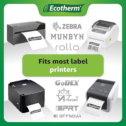 2" x 1.5" Thermal Labels | 4 Rolls | 5280 Labels | fits Zebra, Munbyn, Rollo, Godex, Arkscan, iDPRT, Offnova Thermal Label Printers and More | Blank White Adhesive Stickers by Ecotherm