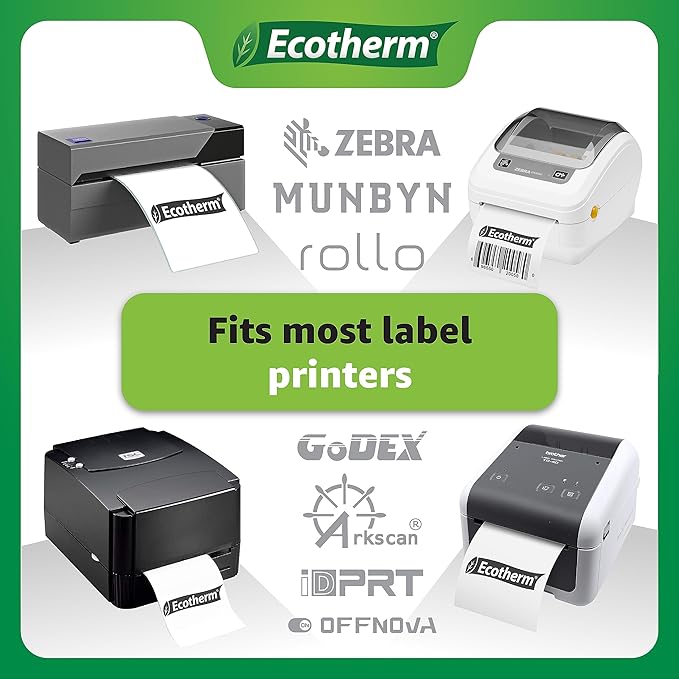 3" x 1" Thermal Labels | 4 Rolls | 5240 Labels | fits Zebra, Munbyn, Rollo, Godex, Arkscan, iDPRT, Offnova Thermal Label Printers and More | Blank White Adhesive Stickers by Ecotherm