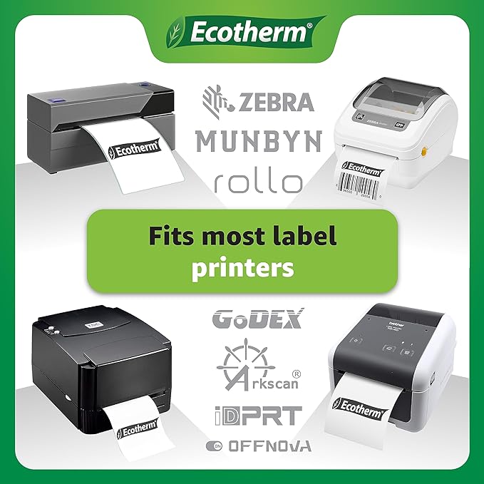 3.5" x 1" Thermal Labels | 4 Rolls | 5360 Labels | fits Zebra, Munbyn, Rollo, Godex, Arkscan, iDPRT, Offnova Thermal Label Printers and More | Blank White Adhesive Stickers by Ecotherm