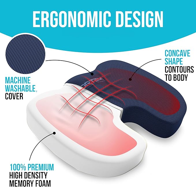 FORTEM Seat Cushion and Lumbar Support for Office Chair, Desk Chair Cushion, Memory Foam Office Chair Cushion, Non Slip Sitting and Back Pillow for Gaming, Car Seat Cushion, Chair Pad, XL