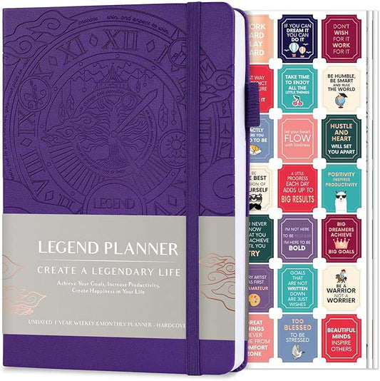 Legend Planner – Weekly & Monthly Life Planner to Hit Your Goals & Live Happier. Organizer Notebook & Productivity Journal. A5 (Purple)