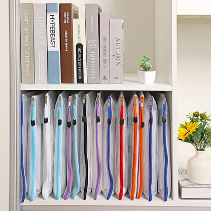 EOOUT 24pcs Mesh Zipper Pouch Bags, A4 Zipper Bags for Organizing Storage, Waterproof Zipper Pouches, Letter Size, File Bags for School, Toys, Puzzle, Board Games and Office Supplies